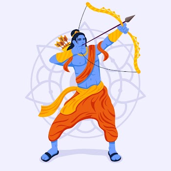 Lord rama pointing his bow in the sky Free Vector