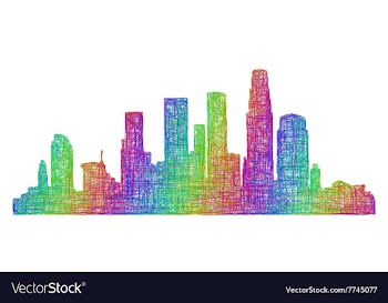 Los Angeles skyline - multicolor line art vector image