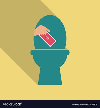 Lots of dollar bills going down the toilet in vector image