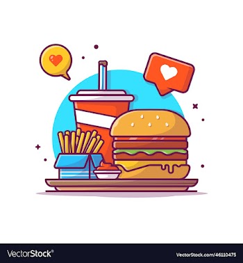 love burger soda and french fries cartoon