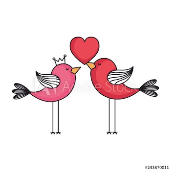 love card with cute birds couple
