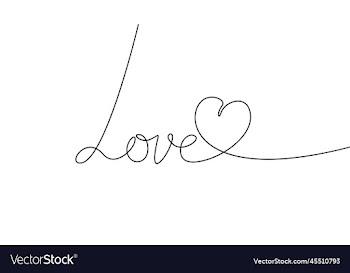 love drawing of a stylized heart and text