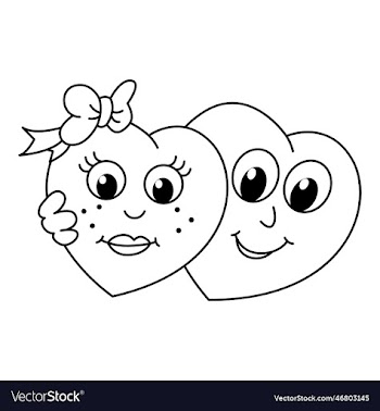 love emoticon couple cartoon coloring page