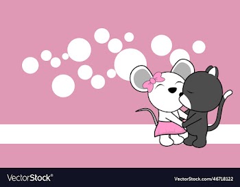 love kissing mouse and cat couple valentine