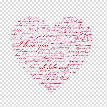 Love Romance Valentine's Day Heart , Various languages ​​I love you, heart red text illustration transparent background PNG clipart