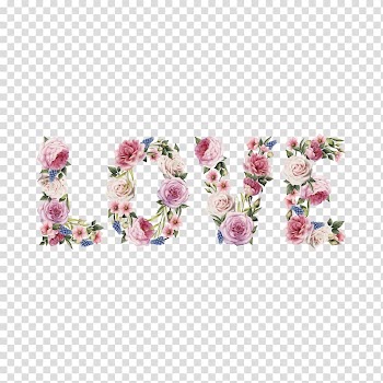 LOVE text floral illustration, Euclidean Watercolor painting Rose, HD hand-painted watercolor roses transparent background PNG clipart
