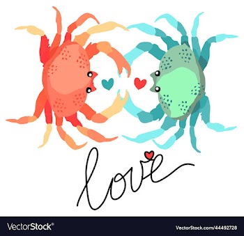 love two crabs red and blue love concept with