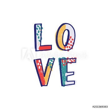 Love word or romantic message handwritten with cool creative font decorated by colorful stains and dots