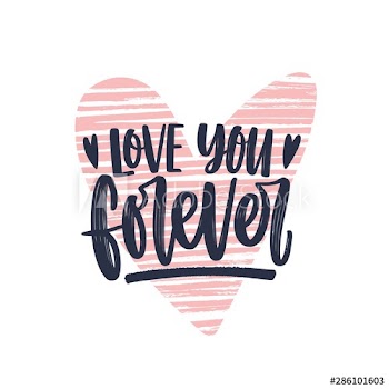 Love You Forever romantic phrase written with elegant cursive calligraphic font on heart
