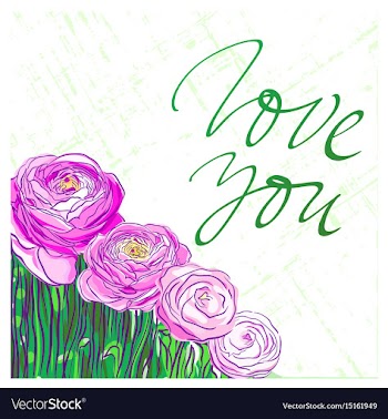 Love you lettering with pink buttercups vector image