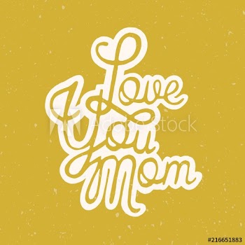 Love You Mom heartwarming inscription written with elegant cursive script on yellow background