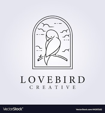 lovebird standing in branch with badge style for