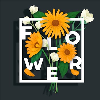 Lovely 3d flowers in paper style with lettering Free Vector