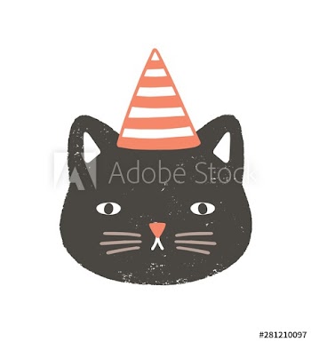 Lovely face or head of cat wearing party hat for birthday celebration