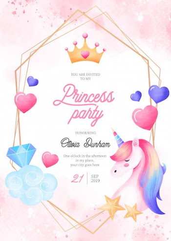 Lovely princess party invitation template with fantasy elements Free Vector