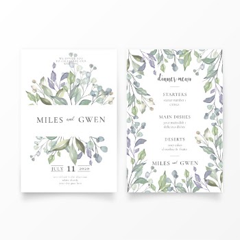 Lovely wedding invitation & menu template Free Vector