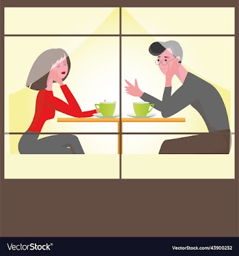 loving couple is drinking coffee in a cafe a man