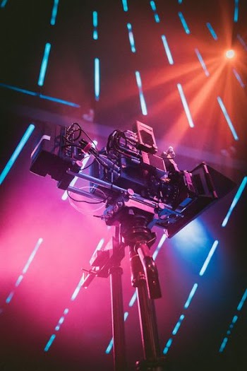 low angle photo of black and gray video camera