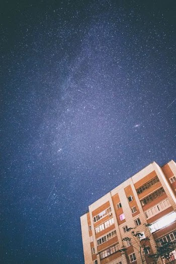 low angle photo of brown building under starry night