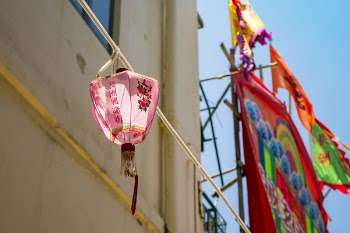 Low Angle Photo of Pink Lantern Decor