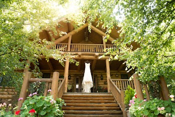 Low-angle Photo of White Dress Placed on Wooden Deck Surrounded With Trees