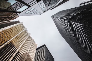 low-angle photography of high-rise buildings