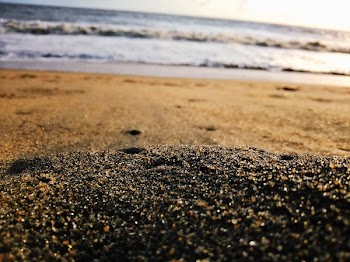 Low-angle Photography of Sand Near Body of Water