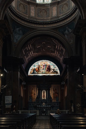 Low Angle Shot Of A Church Alter With A Doom