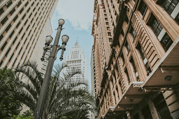 Low Angle Shot Of Buildings and Lamppost