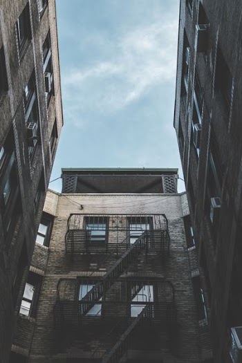 low-angle view of concrete building and staier