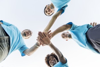Low Angle View of People in Wearing Blue Shirts