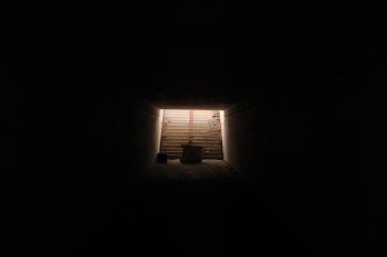 low-light photo of stairs