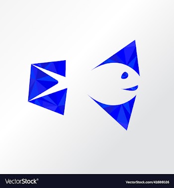 low poly blue fish logo