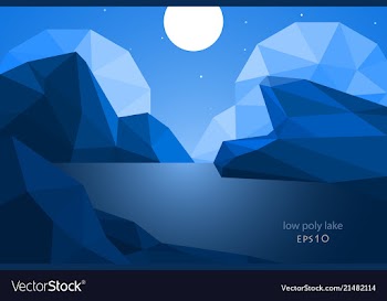 Low poly lake landscape scene vector image