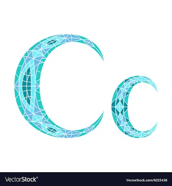 Low poly letter C in blue mosaic polygon vector image