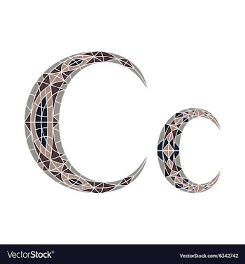 Low poly letter C in brown mosaic polygon vector image
