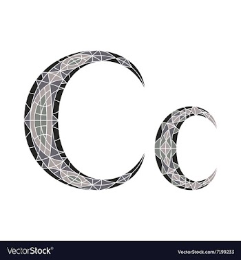 Low poly letter C in gray mosaic polygon vector image