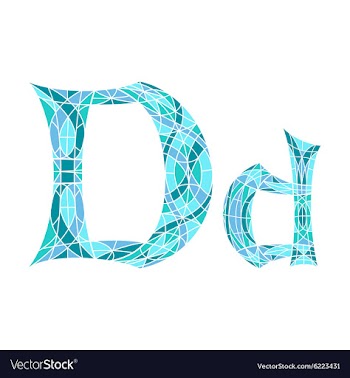 Low poly letter D in blue mosaic polygon vector image