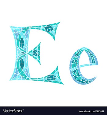 Low poly letter E in blue mosaic polygon vector image