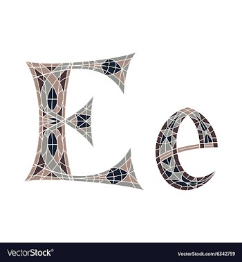 Low poly letter E in brown mosaic polygon vector image