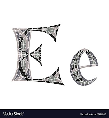Low poly letter E in gray mosaic polygon vector image