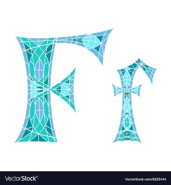Low poly letter F in blue mosaic polygon vector image