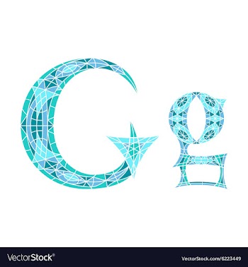 Low poly letter G in blue mosaic polygon vector image
