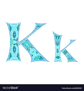 Low poly letter K in blue mosaic polygon vector image
