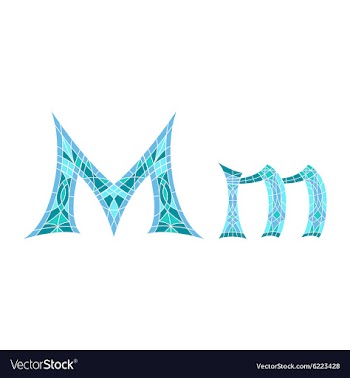 Low poly letter M in blue mosaic polygon vector image