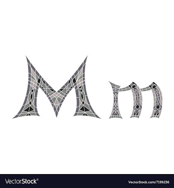 Low poly letter M in gray mosaic polygon vector image