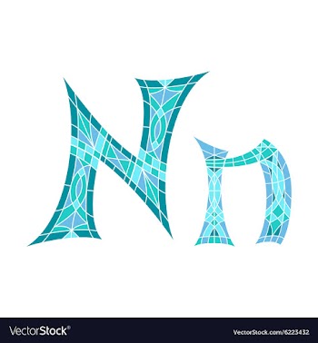 Low poly letter N in blue mosaic polygon vector image