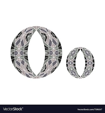 Low poly letter O in gray mosaic polygon vector image