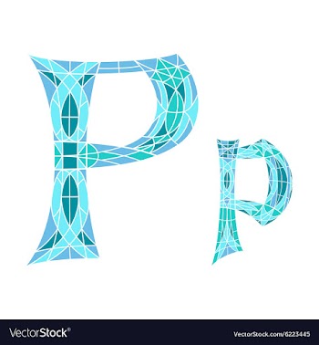 Low poly letter P in blue mosaic polygon vector image