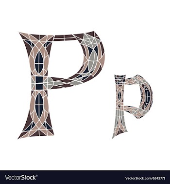 Low poly letter P in brown mosaic polygon vector image